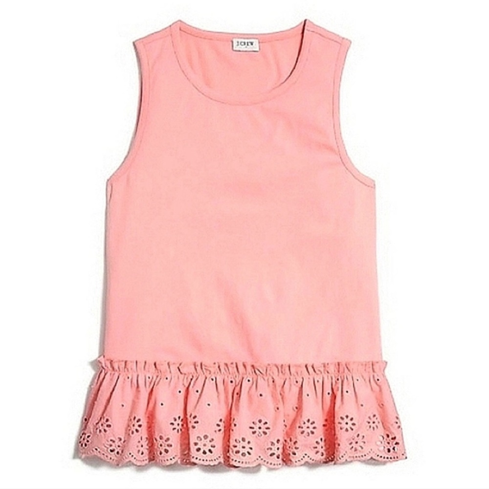 J.‎ CREW FACTORY Pink Eyelet Ruffle Hem Sleeveless Peplum Summer Tank Top Size L
